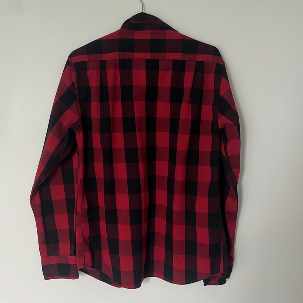 Beverly Hills Polo Club Button Up Mens M Red Black Buffalo Plaid Flannel - Picture 2 of 8